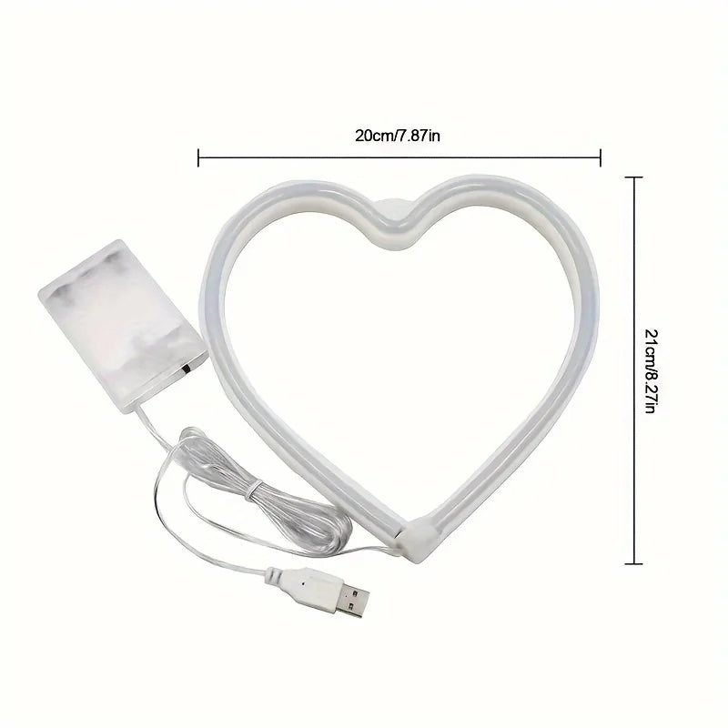A white heart-shaped LED neon sign with a light-up butterfly design for decoration and gifting.