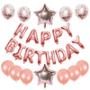 A collection of 25 rose gold foil letter balloons and star-shaped balloons for birthday parties