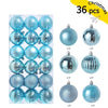 A set of 36 blue and silver festive Christmas baubles for holiday tree and decor.