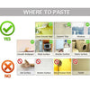 Diagram showing where to paste waterproof bee butterfly wall decals, including safe surfaces like smooth walls and ceramic ti