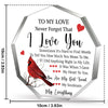 Sechseckiges Acryl-Souvenir mit Herz-Design und Text „I Love You and My Everything“.
