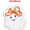 A white cloud shaped charm with an orange bow, measuring 35x40mm.