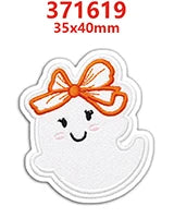 A white cloud shaped charm with an orange bow, measuring 35x40mm.