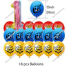 A set of 18 balloons featuring a blue and black monster design for a birthday celebration