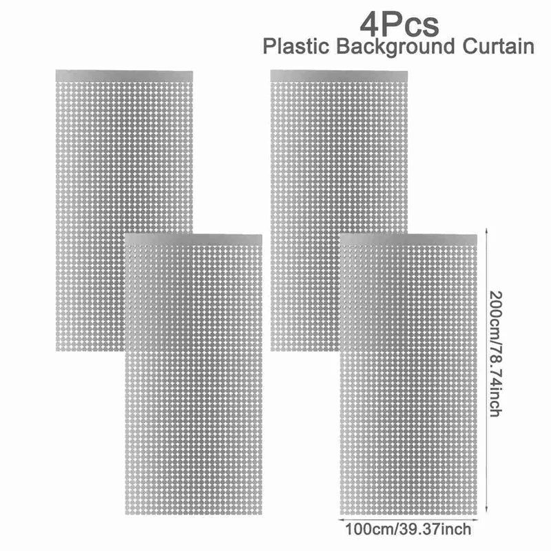 Four pieces of silver sequin glitter plastic background curtain for events