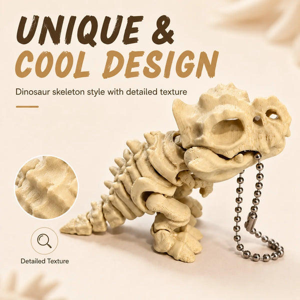 A light beige dinosaur skeleton model with detailed texture and articulated joints.