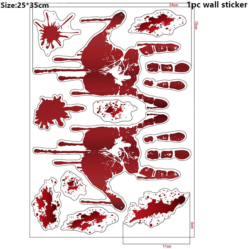 Halloween Bloodstain Sticker Set with Handprints, Footprints & Skulls