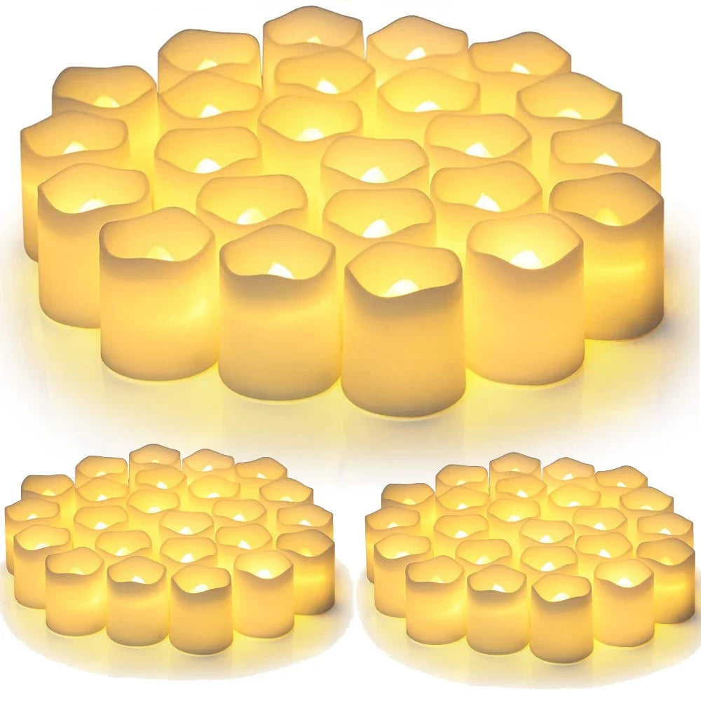 Eine Ansammlung leuchtender gelber LED-Kerzen