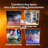 A promotional image showing various spooky environments like haunted houses, creepy yards, ghoulish parties, and theme parks 