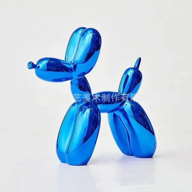 A bright blue resin sculpture shaped like a dog, designed for whimsical home and office decor.