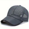 A dark gray breathable mesh baseball cap shown from above and slightly to the side.