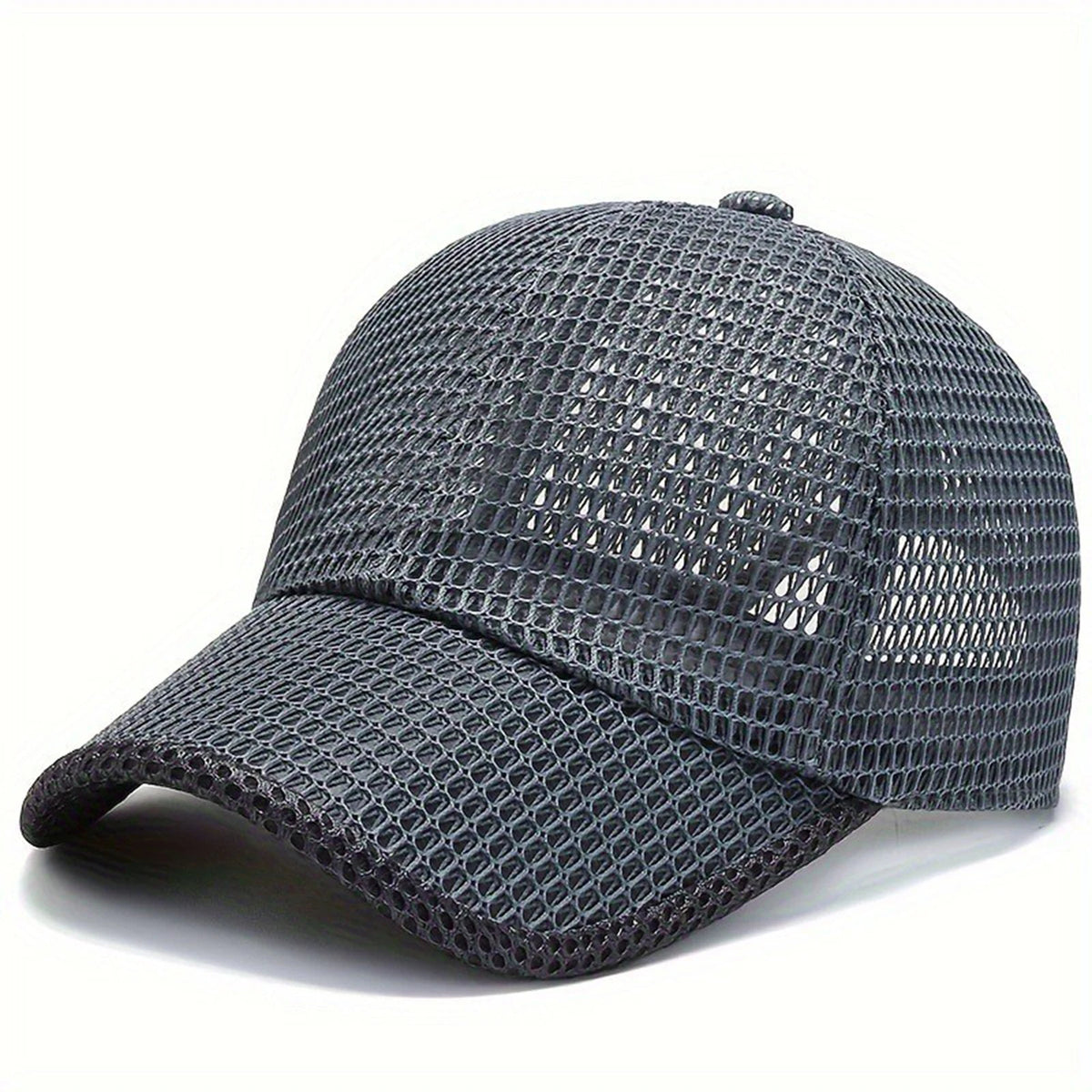 A dark gray breathable mesh baseball cap shown from above and slightly to the side.