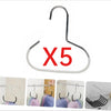 Five silver round multi-purpose closet hooks for hanging hats, scarves, and bags.