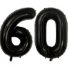 A set of two giant black foil balloons shaped like the number 60