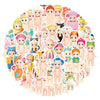 A collection of cute character decals and stickers featuring various animal and human-like figures in pastel colors.