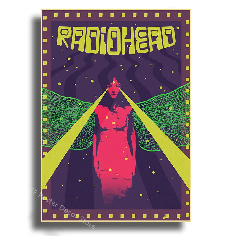 Poster featuring a stylized figure with green wings against a dark purple background and yellow accents.
