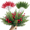Artificial Christmas berry stems with green pine branches and red berries