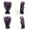 Hand-carved purple crystal figurine of an angel in various views.