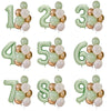 A set of olive green foil balloons shaped like the numbers 1 through 9 for parties and celebrations.