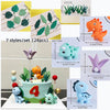 Un juego de siete toppers para pastel de dinosaurios jurásicos en colores verde y naranja.