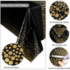 Black tablecloth with a rose gold dot pattern, soft and easy to fold, made from eco-friendly PEVA material.