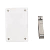 A white photo frame clip with a silver metal holder and mounting tabs.