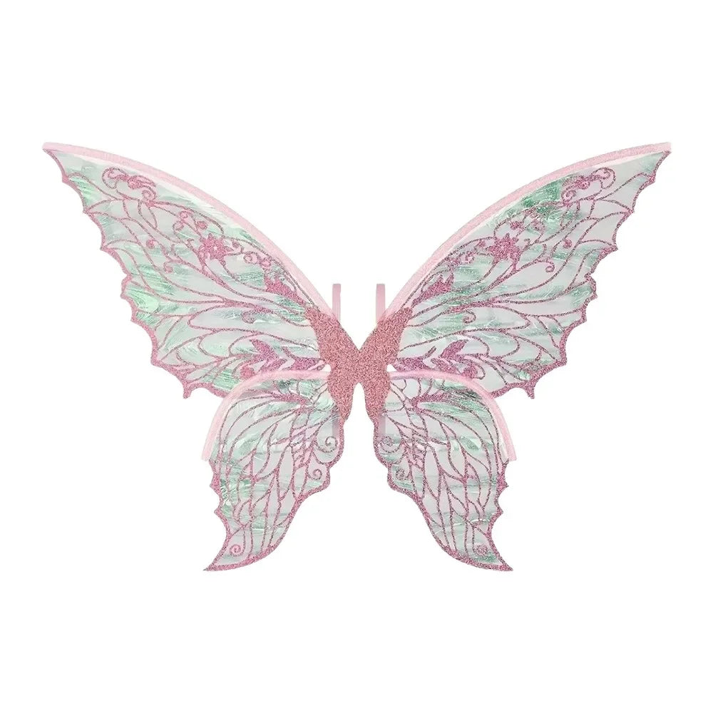 Sparkling fairy wings costume set featuring pink and green floral patterns with a wand and crown