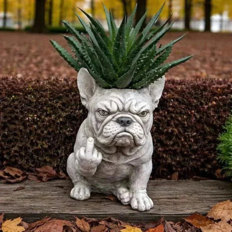 Grumpy French Bulldog Resin Planter Set