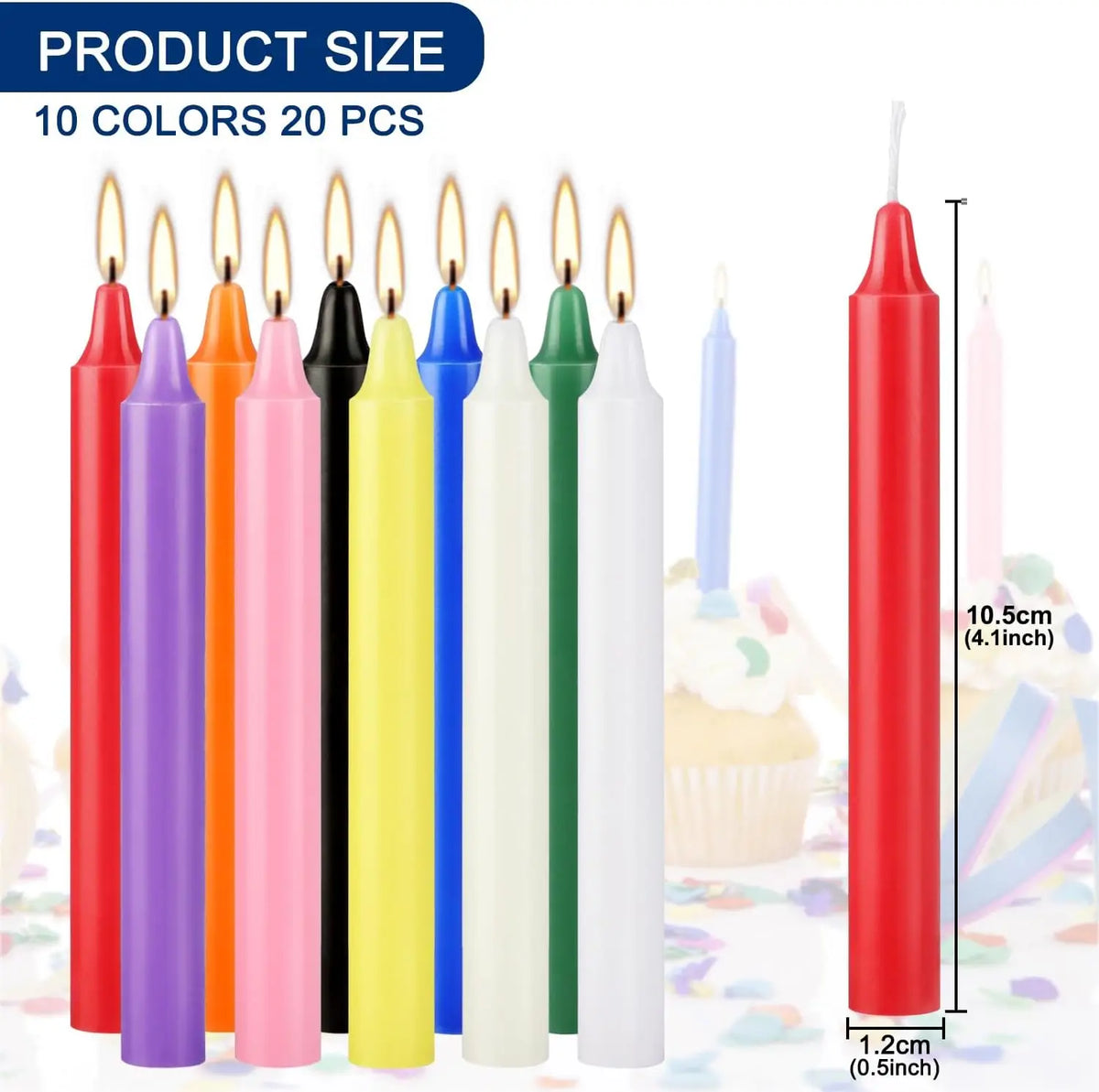 A collection of twenty hand-poured soy wax stick candles in various colors, including red, purple, orange, black, blue, and g
