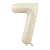 A beige foil number balloon shaped like the numeral 7.