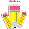 A yellow pencil with pink and black accents is shown, measuring 40x40mm.