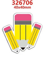 A yellow pencil with pink and black accents is shown, measuring 40x40mm.