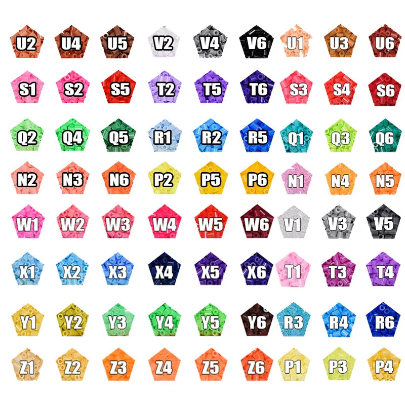 A grid of 26 colored fuse beads organized by letter and number for DIY crafting projects