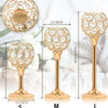 Golden crystal candle holder with a decorative finish shown in size S, M, and L.