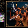 A display showing three lighting modes, two colors, and an example of LED glow wands with ribbons and bells for events.