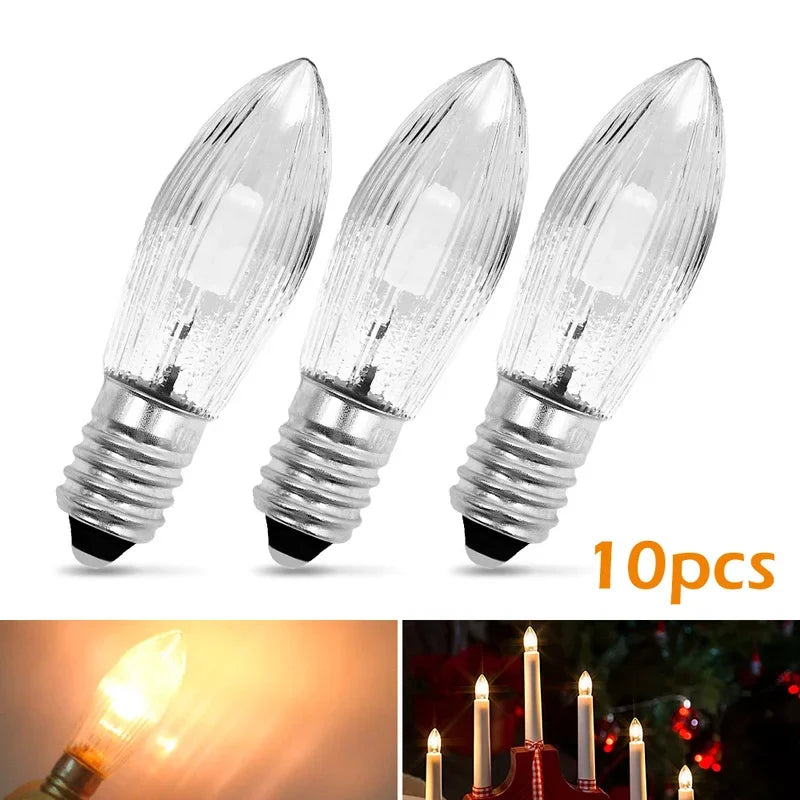 Ten clear E10 LED candle bulbs for string lights and decorative fixtures