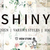 Bannière avec le mot SHINY, slogan Fashion Design Divers Styles Haute Qualité et un lien vers la boutique