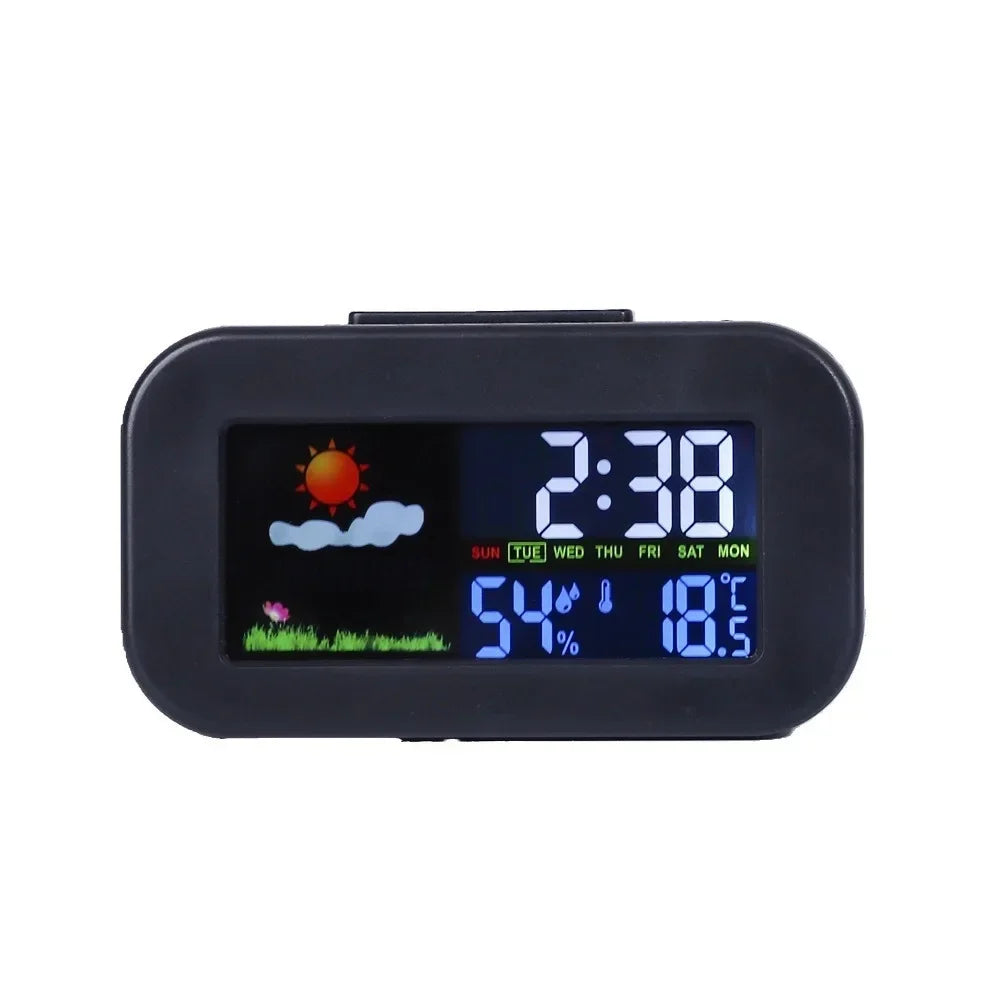 Compact Weather Station Clock with Color Display and Temperature & Humidity Monitor