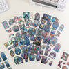 A collection of vintage floral window scrapbooking stickers featuring colorful stained glass patterns and butterflies.