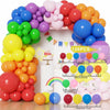 A colorful balloon garland arch kit featuring various colored balloons arranged in an arch shape for party decorations.