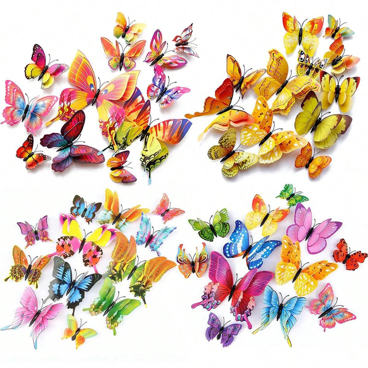 A set of twelve colorful 3D magnetic butterflies for wall decor