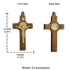 Front and back views of a wooden St. Benedict crucifix pendant with a figure of Christ.