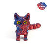 A blue cat figurine with an articulated red tail, printed in PLA material.