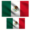 A flag of Mexico featuring the national coat of arms on a white field, displayed on a green and red banner.
