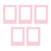 A set of five pink rectangular photo frame magnets.