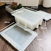 A silicone mold is shown with various dimensions and a weight of 180g, used for resin and concrete DIY projects.