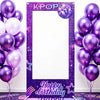 Purple and silver balloon backdrop frame for a birthday party