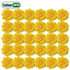 A grid of yellow artificial carnation and marigold flower heads for festive décor.
