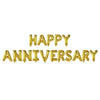 Golden foil balloons spelling out HAPPY ANNIVERSARY for party decorations
