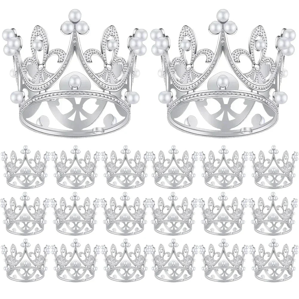 Mini Pearl Crown Cake Toppers for Weddings & Parties